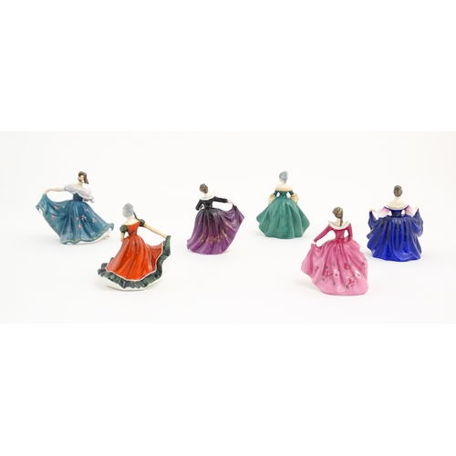 164 - Six small Royal Doulton ladies comprising Elaine, Kirsty, Ninette, Sara, Fragrance, and Southern Bel... 