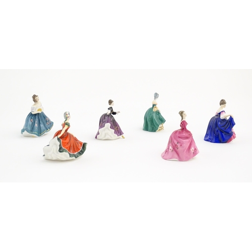 164 - Six small Royal Doulton ladies comprising Elaine, Kirsty, Ninette, Sara, Fragrance, and Southern Bel... 