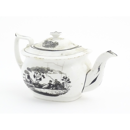 166 - Three London shape teapots, two with chinoiserie style decoration, the other with bat ware style dec... 