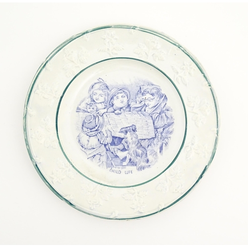 167 - A quantity of assorted 19thC English plates with relief borders and transferware decoration, to incl... 