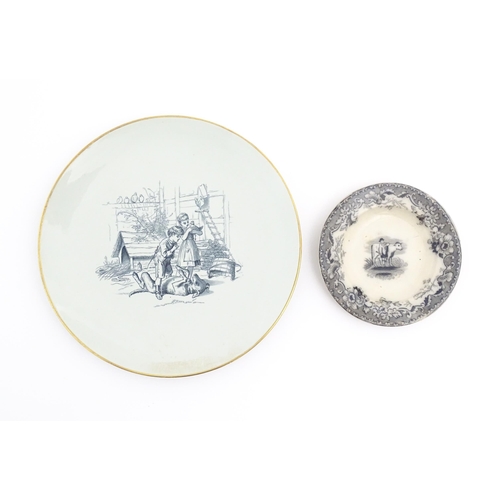 173 - A Pinder, Bourne & Co. transfer printed plate depicting children in a farmyard with chickens and a d... 