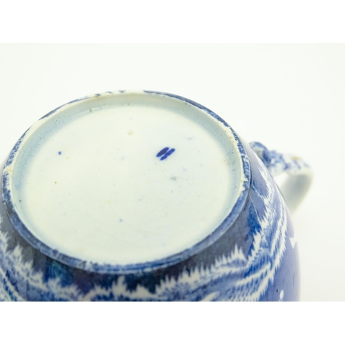 174 - A Spode blue and white tea cup, coffee cup and saucer decorated in the Love Chase pattern, with gilt... 