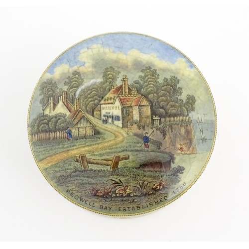 176 - Six Prattware pot lids comprising Pegwell Bay, The Village Wedding, Garibaldi, The Game Bag, Peace a... 