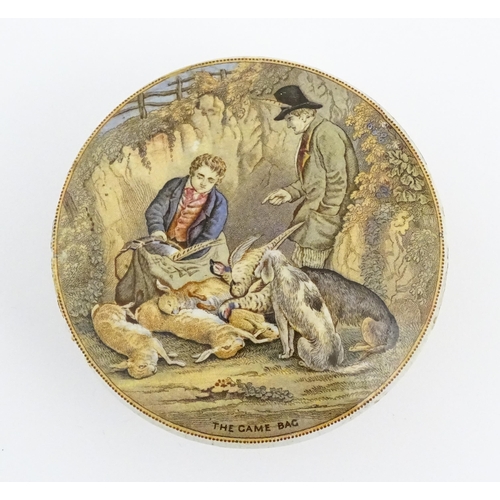 176 - Six Prattware pot lids comprising Pegwell Bay, The Village Wedding, Garibaldi, The Game Bag, Peace a... 