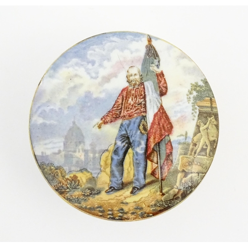 176 - Six Prattware pot lids comprising Pegwell Bay, The Village Wedding, Garibaldi, The Game Bag, Peace a... 