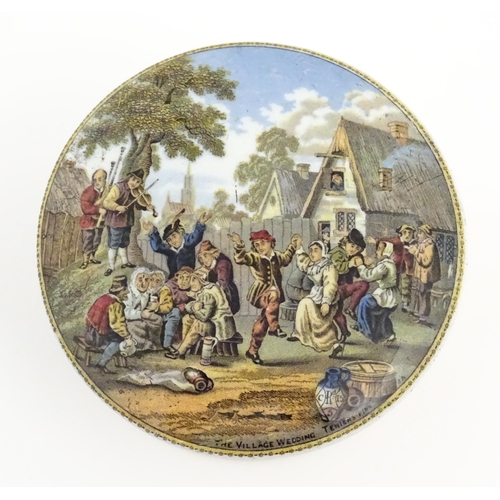 176 - Six Prattware pot lids comprising Pegwell Bay, The Village Wedding, Garibaldi, The Game Bag, Peace a... 