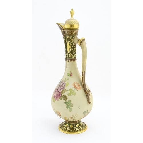 194 - A Continental Fischer & Mieg ewer and cover with floral detail and gilt highlights. Marked under. Ap... 