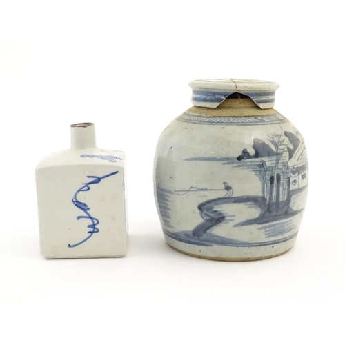 41 - A Chinese blue and white ginger jar and cover with brushwork landscape decoration. Together with a s... 