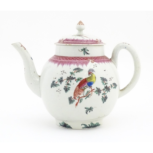 64 - A 19thC teapot with hand painted Asiatic pheasant style bird detail. With various collection / aucti... 