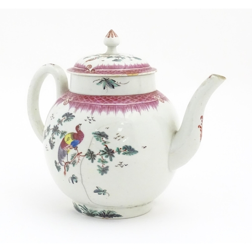 64 - A 19thC teapot with hand painted Asiatic pheasant style bird detail. With various collection / aucti... 