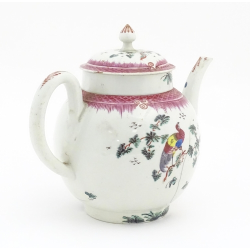 64 - A 19thC teapot with hand painted Asiatic pheasant style bird detail. With various collection / aucti... 