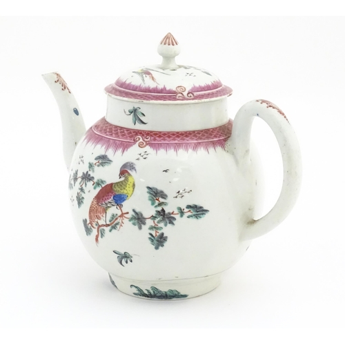 64 - A 19thC teapot with hand painted Asiatic pheasant style bird detail. With various collection / aucti... 