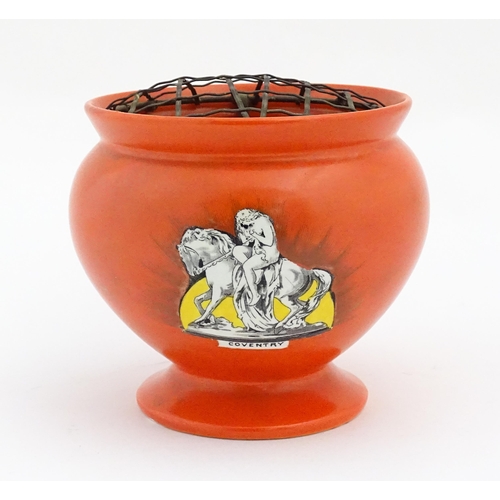 82 - A Shelley rose bowl / vase decorated with an image of Lady Godiva for Coventry. Marked under. Approx... 