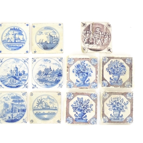 161 - A quantity of assorted blue and white Delft tiles to include figures, landscapes, buildings, castles... 