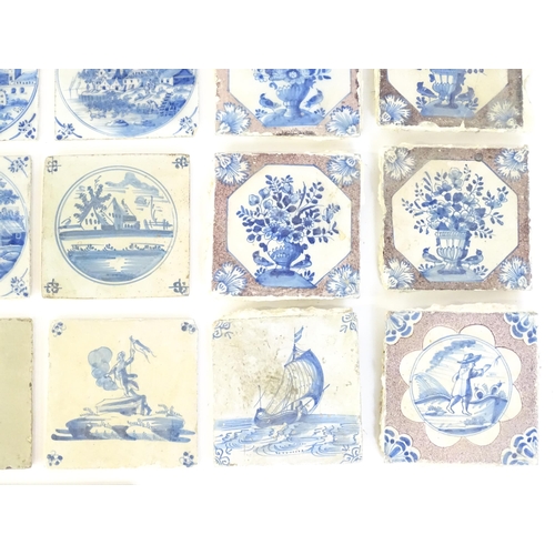 161 - A quantity of assorted blue and white Delft tiles to include figures, landscapes, buildings, castles... 