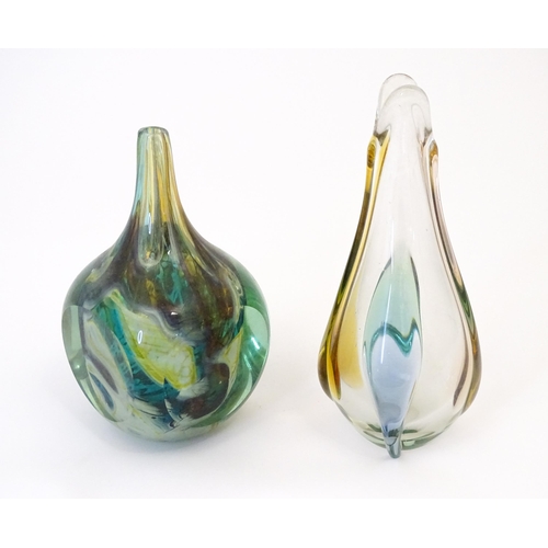 212 - Two items of studio glass comprising a Mdina glass vase signed under Mdina Glass 1977 and with desig... 