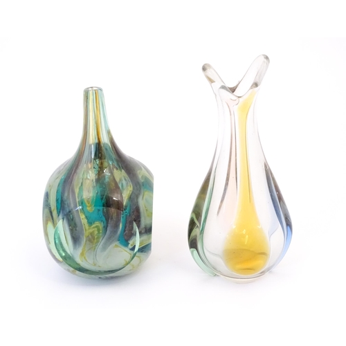 212 - Two items of studio glass comprising a Mdina glass vase signed under Mdina Glass 1977 and with desig... 