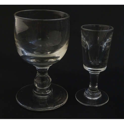 220 - 6 assorted 19thC and later pedestal drinking glasses, some with engraved fern decoration. The talles... 