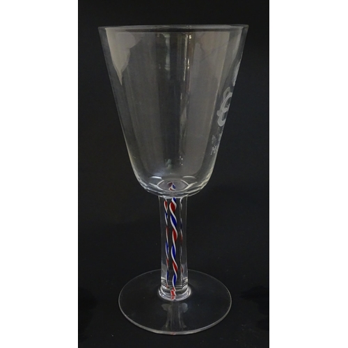 228 - An Edward VIII  commemorative coronation pedestal drinking glass with blue, white and red coloured t... 