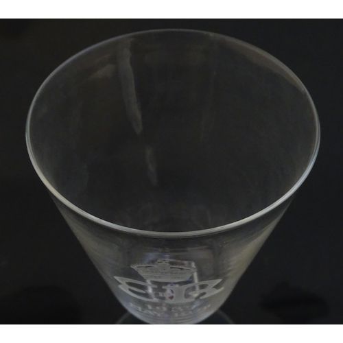 228 - An Edward VIII  commemorative coronation pedestal drinking glass with blue, white and red coloured t... 