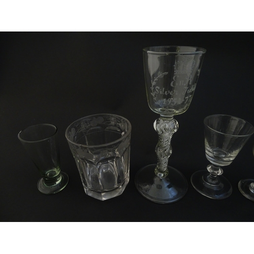 256 - A quantity of Georgian and later glassware to include various drinking glasses, toastmaster glass, p... 