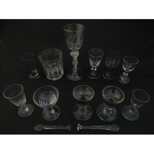 256 - A quantity of Georgian and later glassware to include various drinking glasses, toastmaster glass, p... 