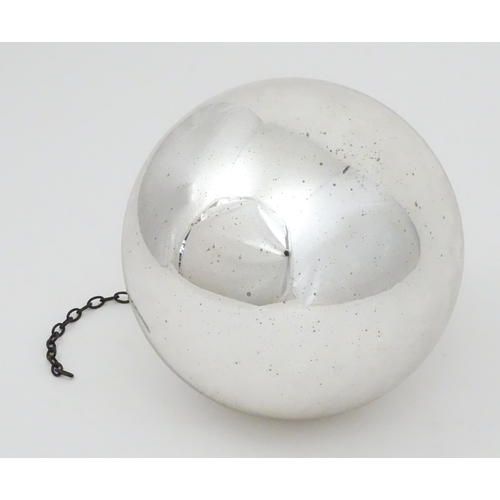 258 - Witch ball : A mirrored glass witches ball with chain hanger. Approx 8