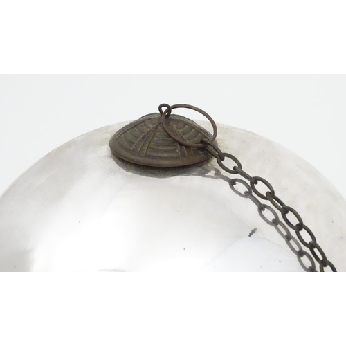 258 - Witch ball : A mirrored glass witches ball with chain hanger. Approx 8