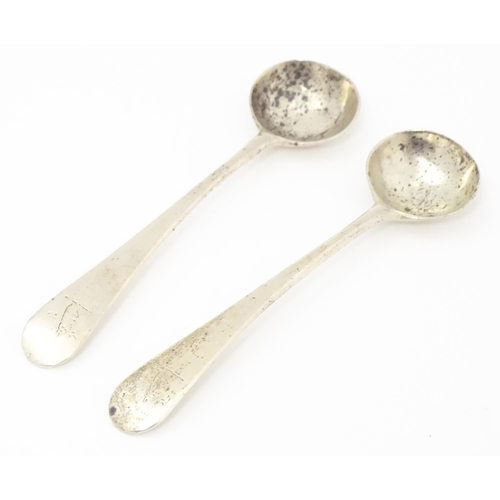 277 - A pair of Geo III silver salt spoons with engraved squirrel armorials. Hallmarked London 1808 maker ... 