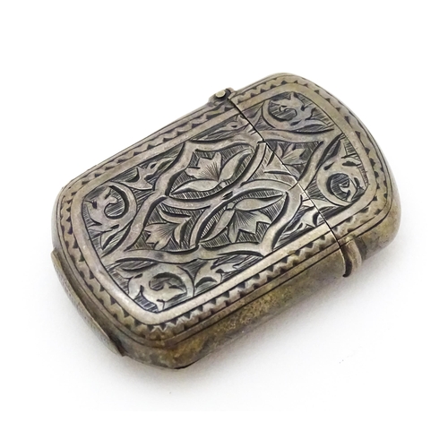 281 - A Victorian silver vesta case with engraved decoration. Maker Hillard & Thomason 1 1/2