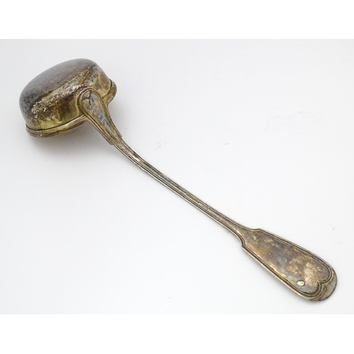 291 - A German .800 silver fiddle and thread pattern large ladle marked A D Schellenberg. 14