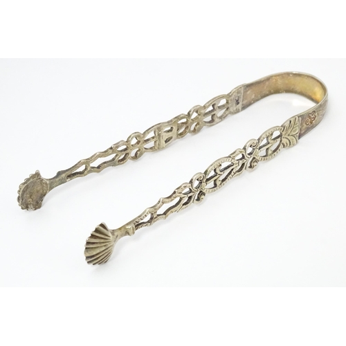 332 - 18thC Silver sugar tongs with shell formed grips. maker Philip Batchelor