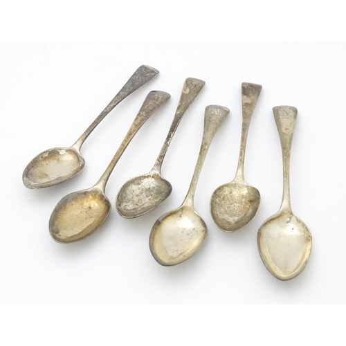 338 - Six 19thC silver teaspoons to include Three hallmarked London 1821 maker WS, two hallmarked London 1... 