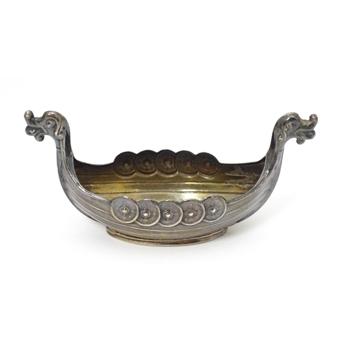 347 - A Scandinavian silver salt modelled as a Viking ship, marked 925S. Approx 3 1/2