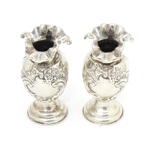 354 - A pair of Victorian silver vases with flared rims, hallmarked Chester 1898 maker James Deakin & Sons... 