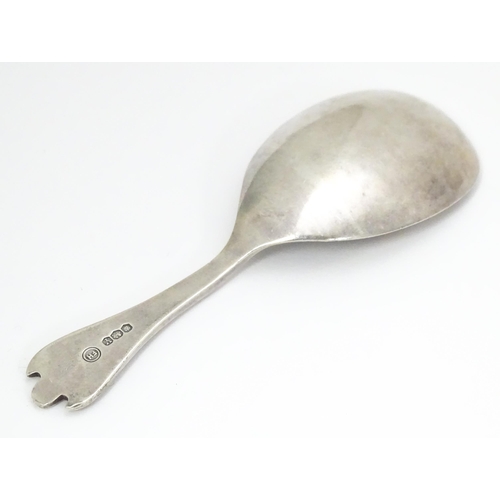 360 - A silver caddy spoon with trefid formed handle. Hallmarked Sheffield 1966 maker Francis Howard Ltd. ... 