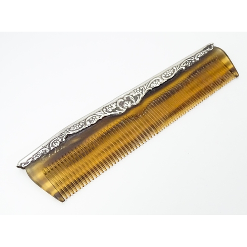 371 - A silver mounted comb, hallmarked Sheffield 1996 maker Carrs of Sheffield Ltd.  Approx. 6 1/2