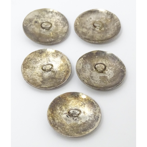 389 - Five Peruvian silver buttons depicting llamas / alpacas. Stamped Peru 925 Together with a small Mexi... 