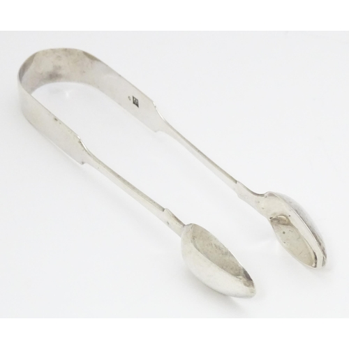 393 - Victorian silver fiddle pattern sugar tongs hallmarked Exeter 1861 maker Josiah Williams & Co (James... 