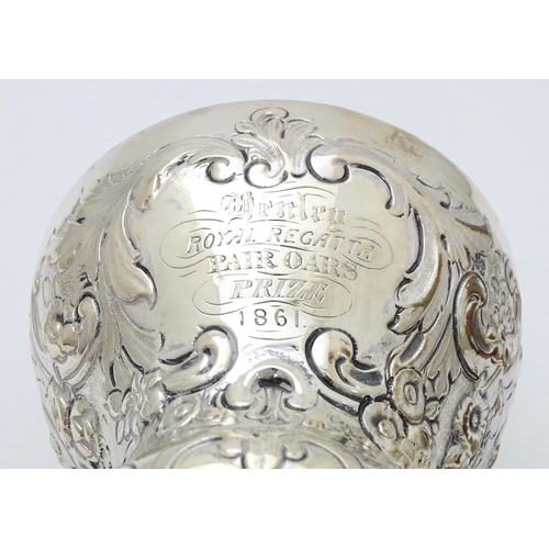 425 - Rowing Interest - Oarsman Walter Bradford Woodgate : A Victorian silver goblet formed trophy cup wit... 