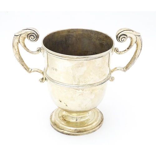 430 - A Victorian silver twin handled trophy cup engraved ' Great Southern Railway Buenos Aires. Athletic ... 