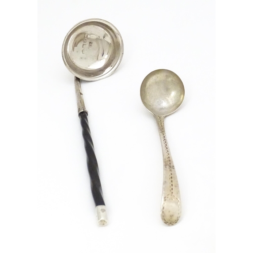 516 - A small 19thC silver condiment ladle. Together with an Irish silver toddy ladle hallmarked Dublin c.... 