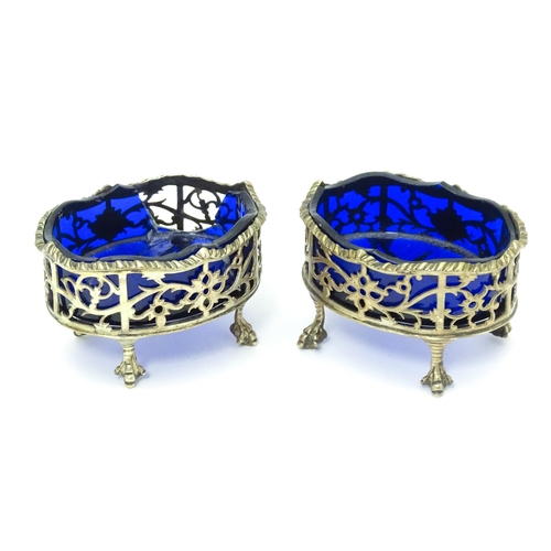 532 - Two Victorian silver salts with pierced decoration, hallmarked London 1851/ 55, maker John Wilmin Fi... 