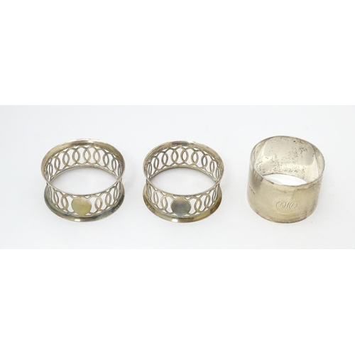 536 - A pair of silver napkin rings with openwork decoration hallmarked Chester 1912, maker M & J. Togethe... 