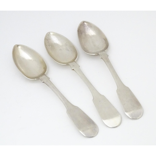 542 - Three 19thC Russian silver spoons, stamped ENNOEHR. Approx. 7 1/2