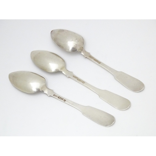 542 - Three 19thC Russian silver spoons, stamped ENNOEHR. Approx. 7 1/2