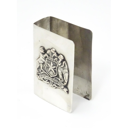 545 - A Chilian .900 silver match box cover / sleeve with applied National crest for Chile to top, and sta... 