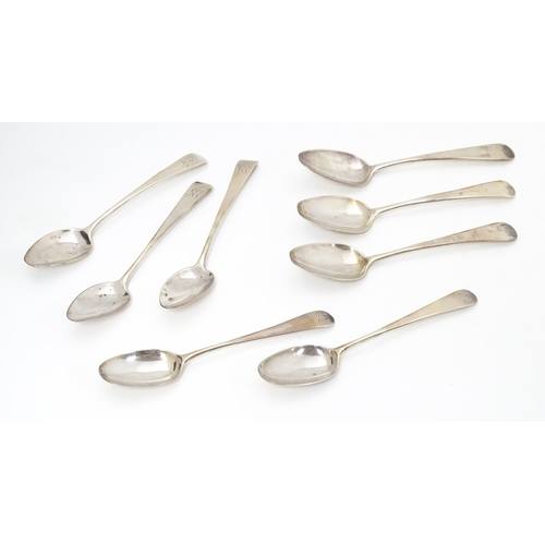 610 - Eight silver teaspoons, comprising 3 hallmarked Exeter 1818 maker George Turner, 2 hallmarked London... 