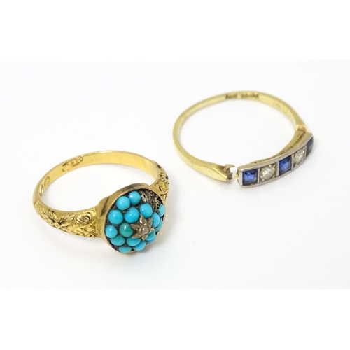 695 - An 18ct gold ring set with sapphires and diamonds. Together with a Victorian 18ct gold ring set with... 