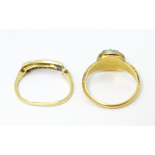 695 - An 18ct gold ring set with sapphires and diamonds. Together with a Victorian 18ct gold ring set with... 